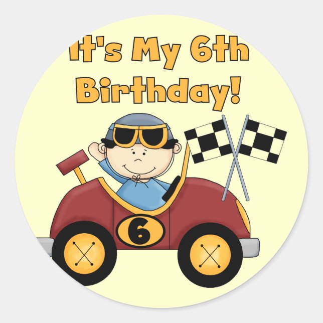 Red Race Car 6th Birthday  T-shirts and gifts Classic Round Sticker (Front)