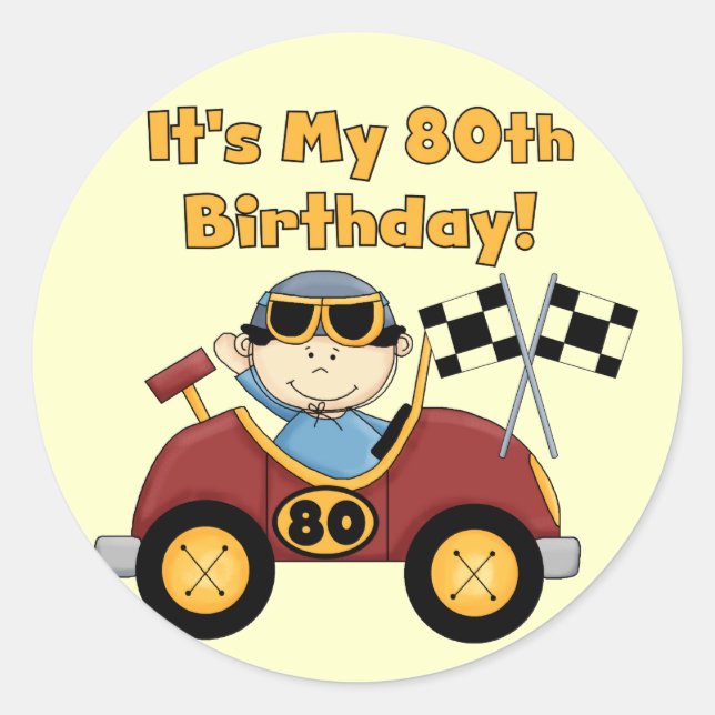 Red Race Car 80th Birthday stickers (Front)