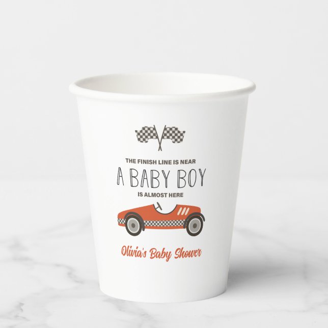 Red Race Car Baby Shower Paper Cups (Front)