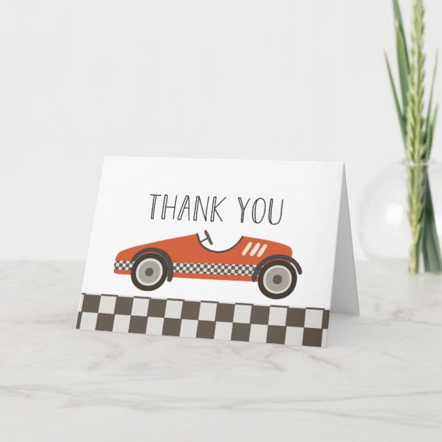 Red Race Car Baby Shower Thank You Card (Front)