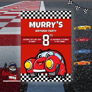 Red Race Car Birthday 8th Birthday Party Invitation