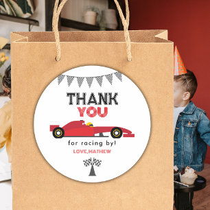 Red Race Car Birthday Any Birthday Party  Classic Round Sticker