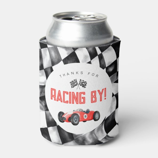 Red Race Car Birthday Party Can Cooler Favour (Can Front)