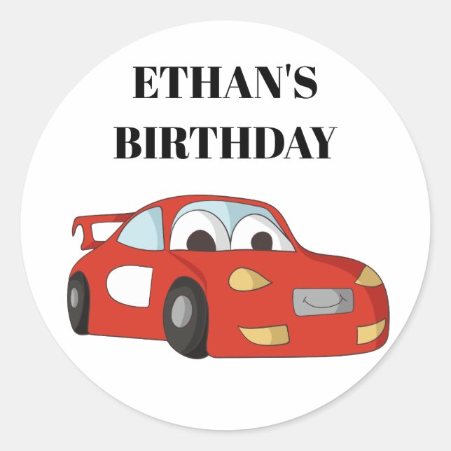 Red Race Car Birthday Party Classic Round Sticker (Front)