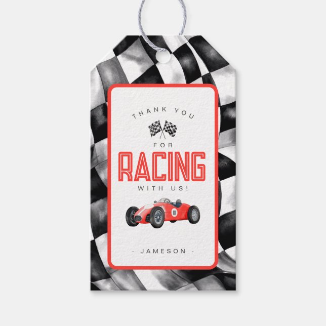Red Race Car Birthday Party Favour Gift Tag (Front)