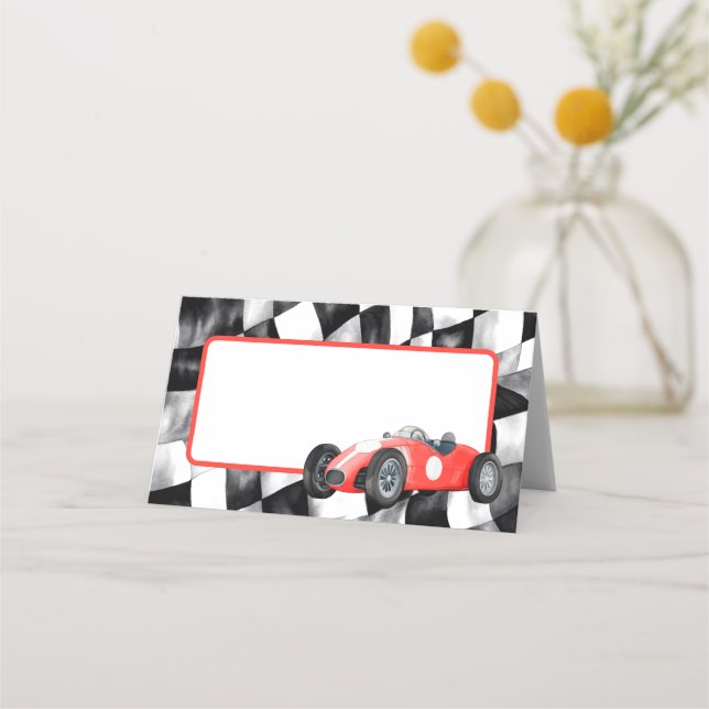 Red Race Car Birthday Party Place Card (Front)
