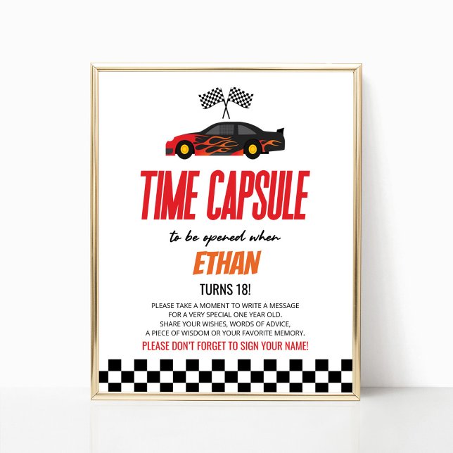 Red Race Car Birthday Party Time Capsule Sign (Creator Uploaded)