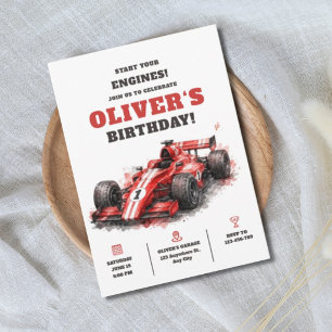 Red Race Car Birthday Start Your Engines Boys Invitation