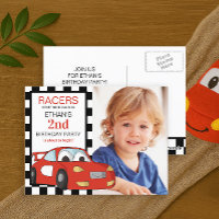 Red Race Car Black White Chequered 2nd Birthday