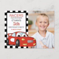 Red Race Car Black White Chequered 5th Birthday