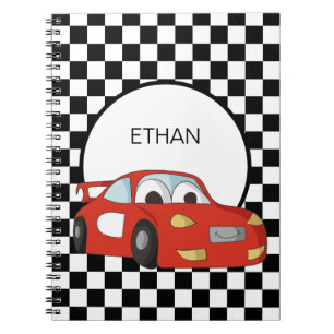 Red Race Car Black White Chequered Flag Child Notebook