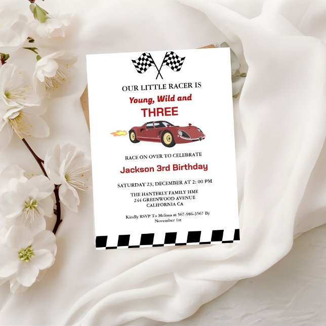 Red Race Car Boy 3rd Birthday Party Invitation (Creator Uploaded)