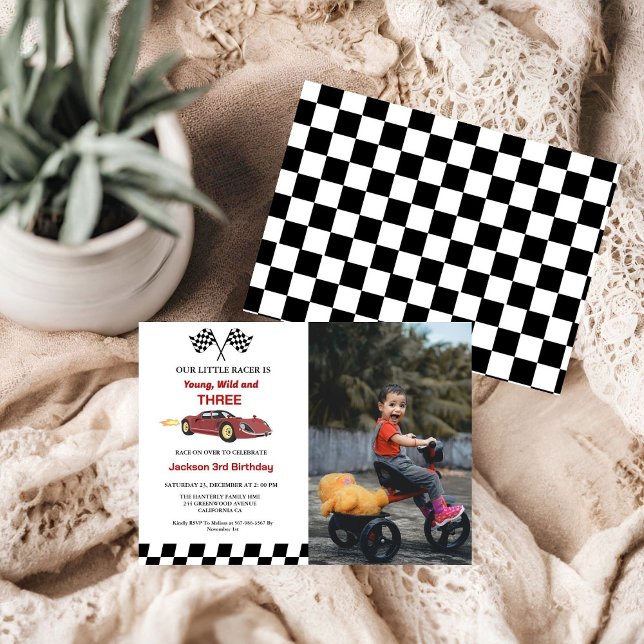 Red Race Car Boy 3rd Birthday Party Invitation (Creator Uploaded)