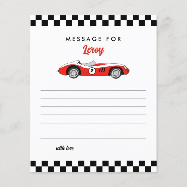 Red Race Car Boy Birthday Time Capsule Note Card (Front)