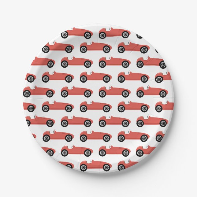 Red Race Car Boy Racing Birthday Party Paper Plate (Front)