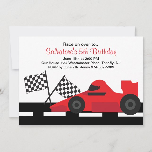 Red Race Car Boys Birthday Invitation (Front)