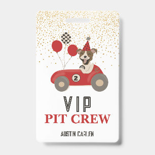 Red Race Car Dog Boys Birthday Party VIP ID Badge