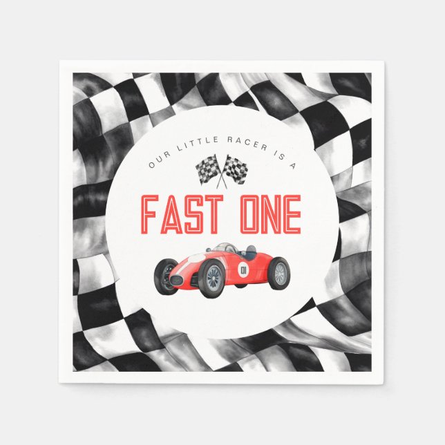 Red Race Car Fast One 1st birthday party Napkin (Front)