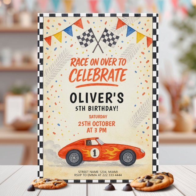 Red Race Car Kids Birthday Invitation (Creator Uploaded)