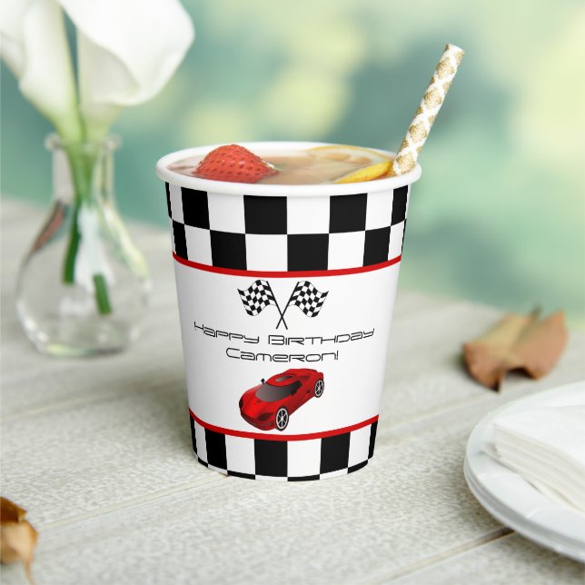 Red Race Car | Kids Birthday Party Paper Cups (Insitu)