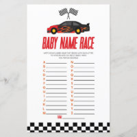 Red Race Car Name Race Baby Shower Game