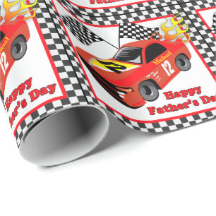 Red Race Car Personalised Father's Day  Gift Wrapping Paper