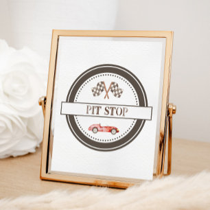 Red Race Car Pit Stop Sign