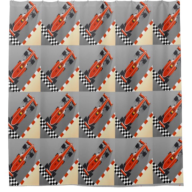 Red Race Car Race Track Shower Curtain (Front)