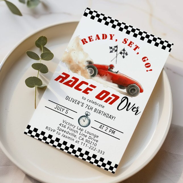 Red race car Ready set go Any age Racing Birthday Invitation (Creator Uploaded)