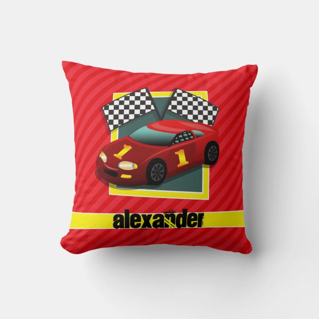 Red Race Car; Scarlet Red Stripes Cushion (Front)