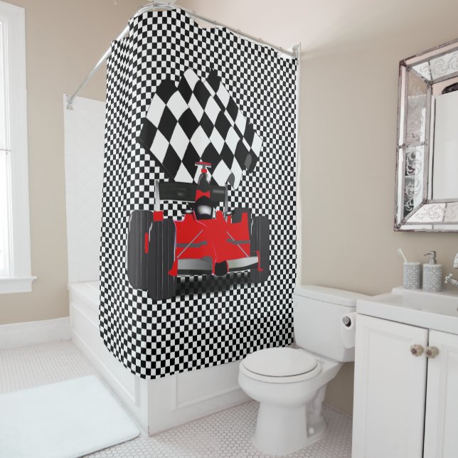 Red Race Car Shower Curtain (In Situ)