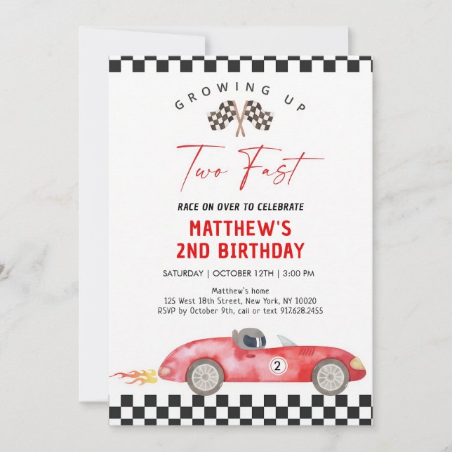 Red Race Car Two Fast Second Birthday Invitation (Front)