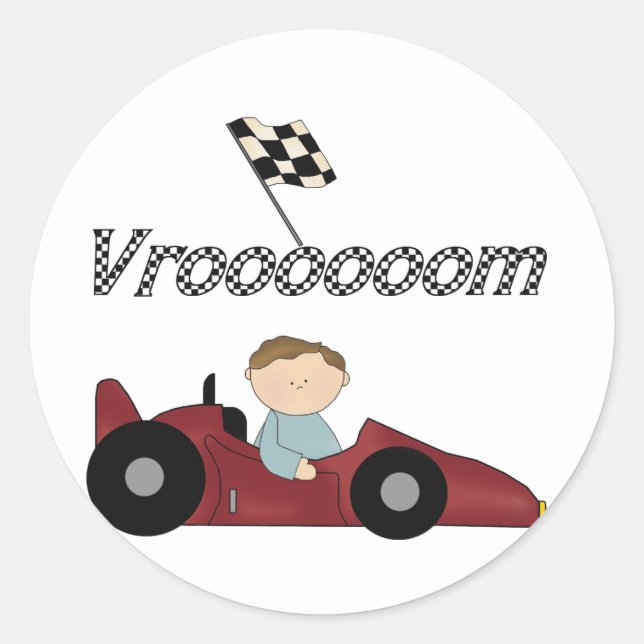 Red Race Car Vroom T-shirts and Gifts Classic Round Sticker (Front)