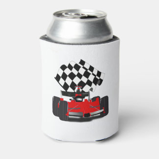 Red Race Car with Chequered Flag Can Cooler