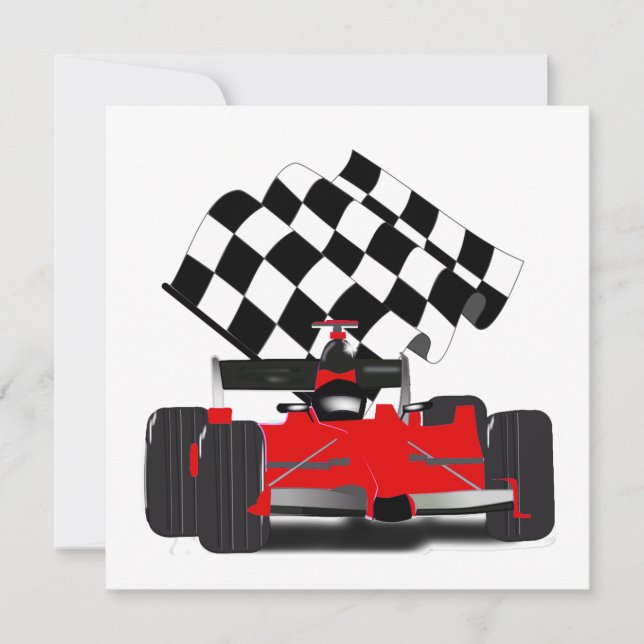 Red Race Car with Chequered Flag Invitation (Front)