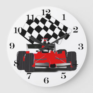 Red Race Car with Chequered Flag Large Clock