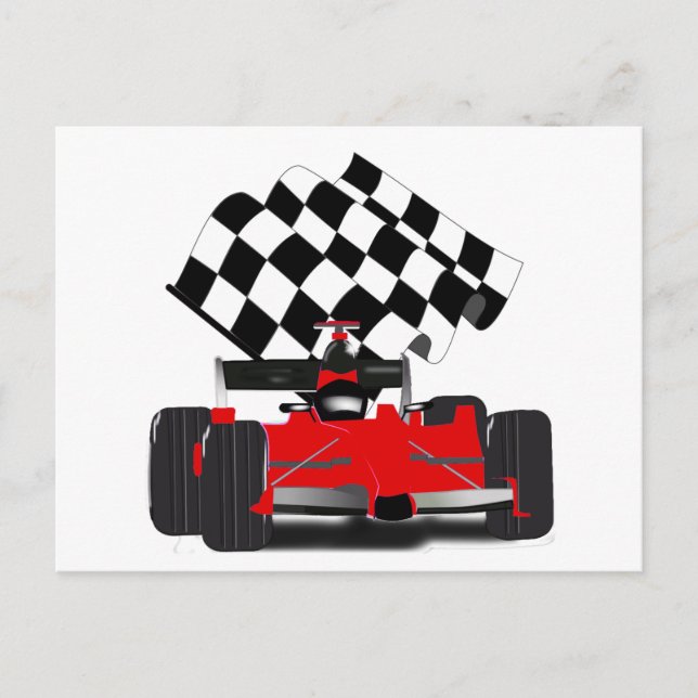 Red Race Car with Chequered Flag Postcard (Front)