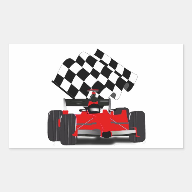 Red Race Car with Chequered Flag Rectangular Sticker (Front)
