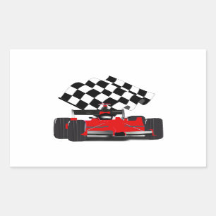 Red Race Car with Chequered Flag Rectangular Sticker