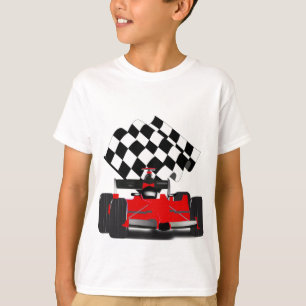 Red Race Car with Chequered Flag T-Shirt