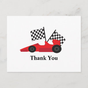 Red Race car with Chequered Flags Postcard