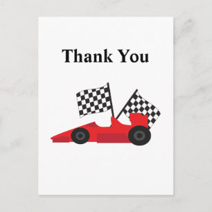 Red Race car with Chequered Flags Postcard