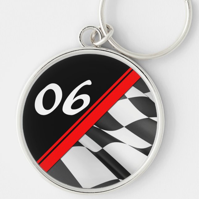 Red Race Stripe Chequered Flag Number Keychain (Front)