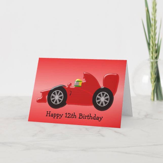 Red Racing Car 12th Birthday Card (Front)