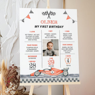 Red Racing Car 1st Birthday Photo Milestone Poster