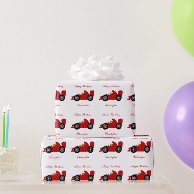 Red Racing Car Birthday Wrapping Paper (Party Gifts)