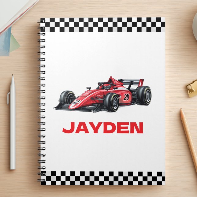 Red Racing Car Boys Personalised Name  Notebook (Creator Uploaded)