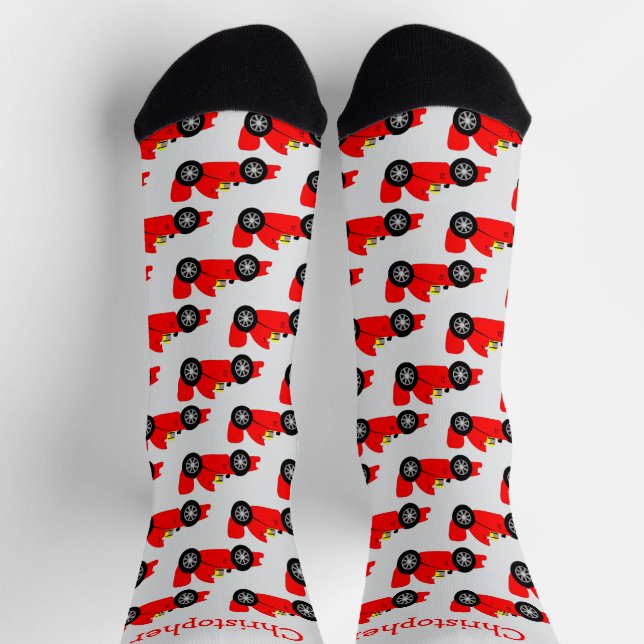 Red Racing Car Design Personalised Socks (Top)