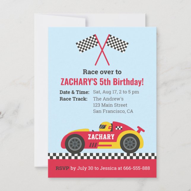 Red Racing Car Kids Birthday Party Invitation (Front)