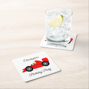 Red Racing Car Square Paper Coaster